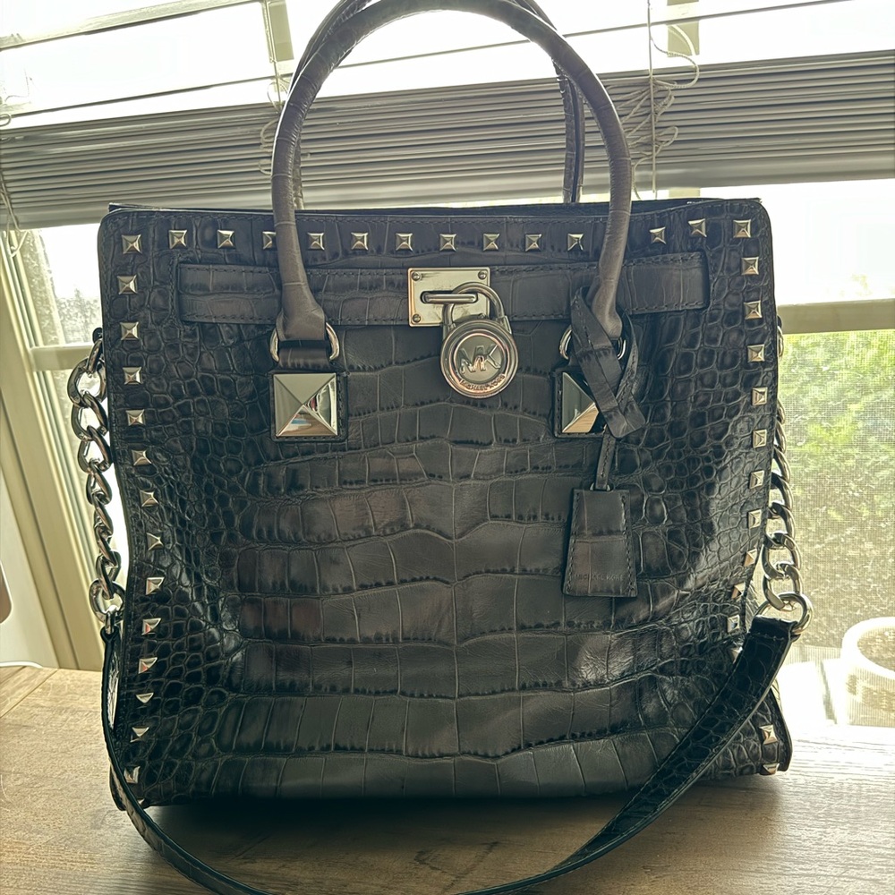 Michael Kors Hamilton Crocodile Embossed Studded Bag